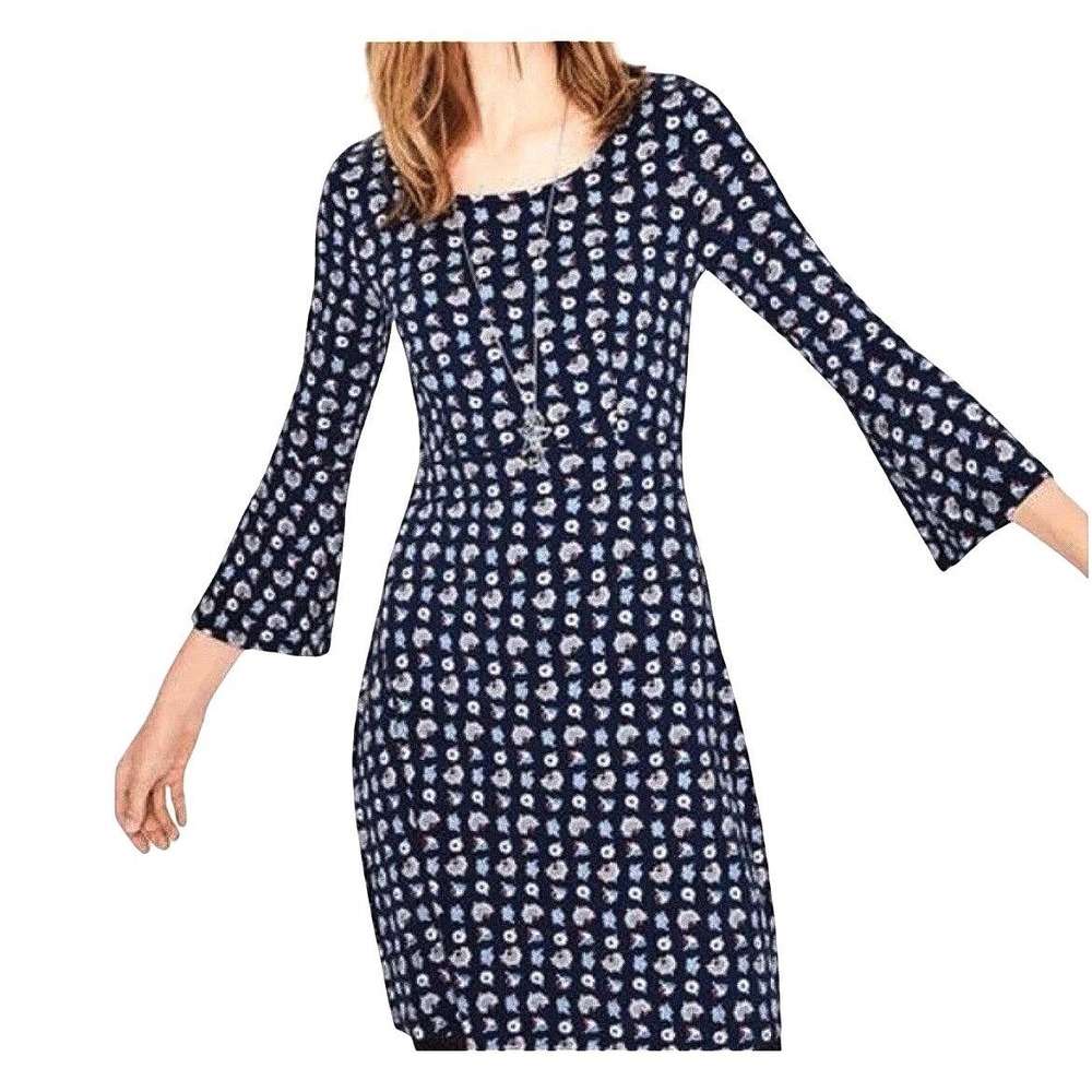 Boden Dress Womens Floral Leaf Print Flare Sleeve Stretch Knee Length Boho Sz 4